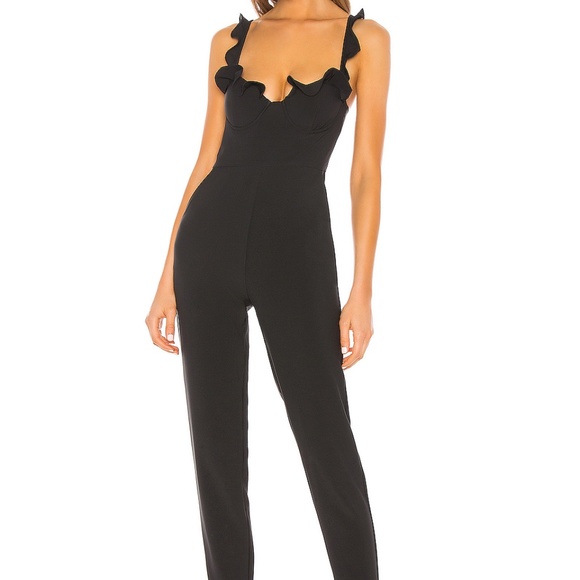 NBD Pants - NBD x Naven Revolve Black Ruffle Serena Jumpsuit